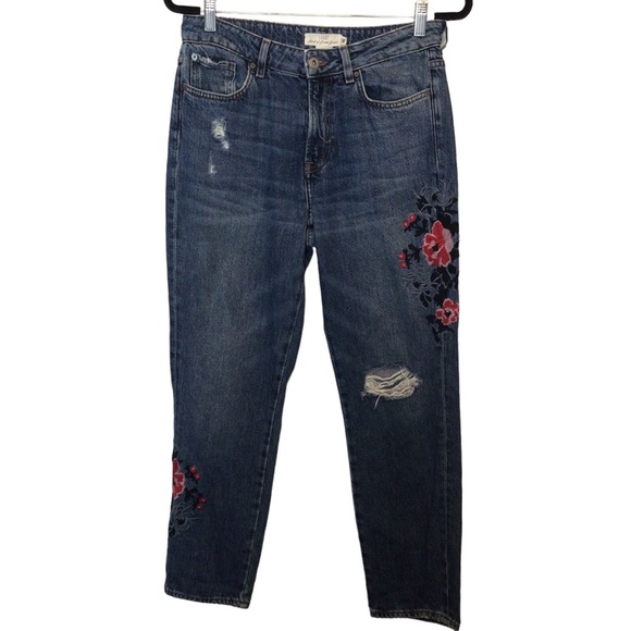 L.O.G.G. H&M Vintage High Waisted Embroidered  Straight Jeans Size US 8 - Picture 1 of 10